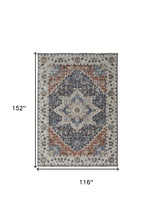 5' X 8' Ivory Blue And Red Floral Power Loom Area Rug With Fringe
