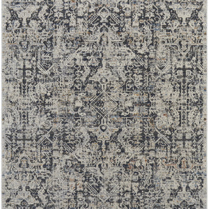 5' X 8' Ivory Gray And Taupe Abstract Power Loom Distressed Area Rug With Fringe