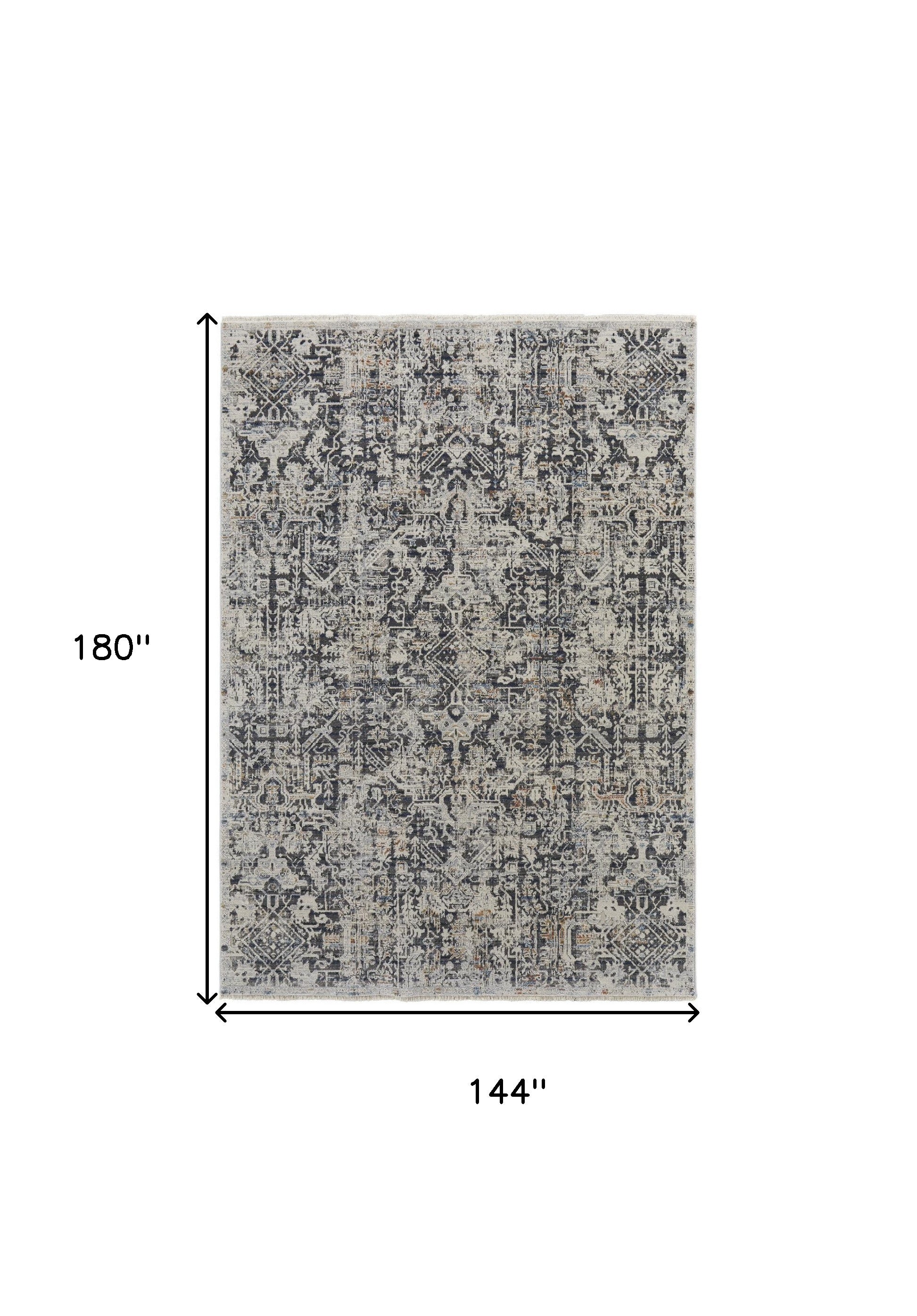 5' X 8' Ivory Gray And Taupe Abstract Power Loom Distressed Area Rug With Fringe