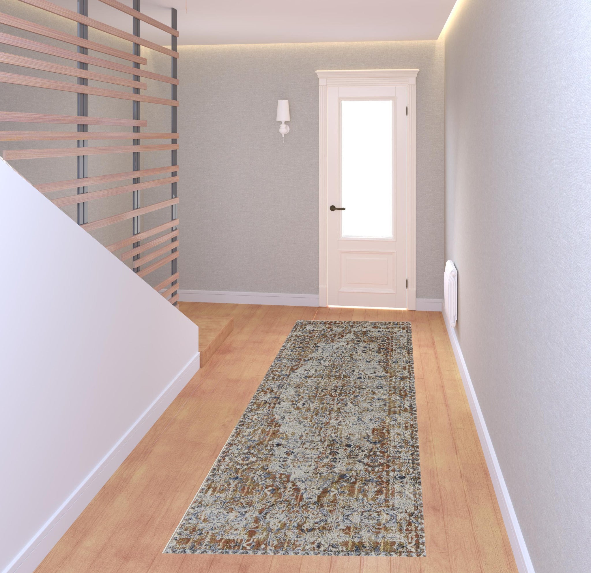 5' X 8' Tan Ivory And Orange Floral Power Loom Area Rug With Fringe