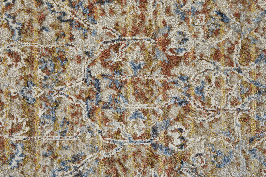 5' X 8' Tan Ivory And Orange Floral Power Loom Area Rug With Fringe