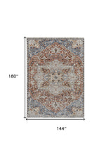 5' X 8' Orange Ivory And Blue Floral Power Loom Area Rug With Fringe