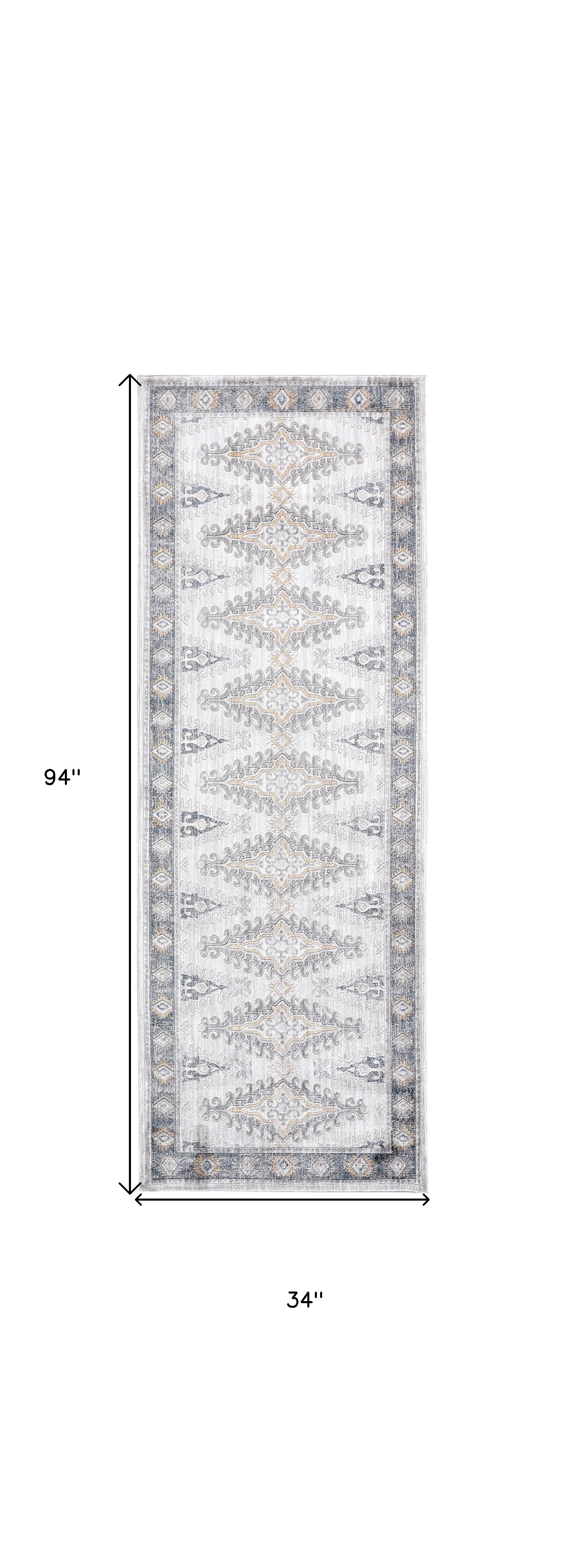 4' X 6' Gray Blue And Orange Floral Stain Resistant Area Rug