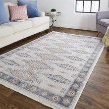 4' X 6' Gray Blue And Orange Floral Stain Resistant Area Rug