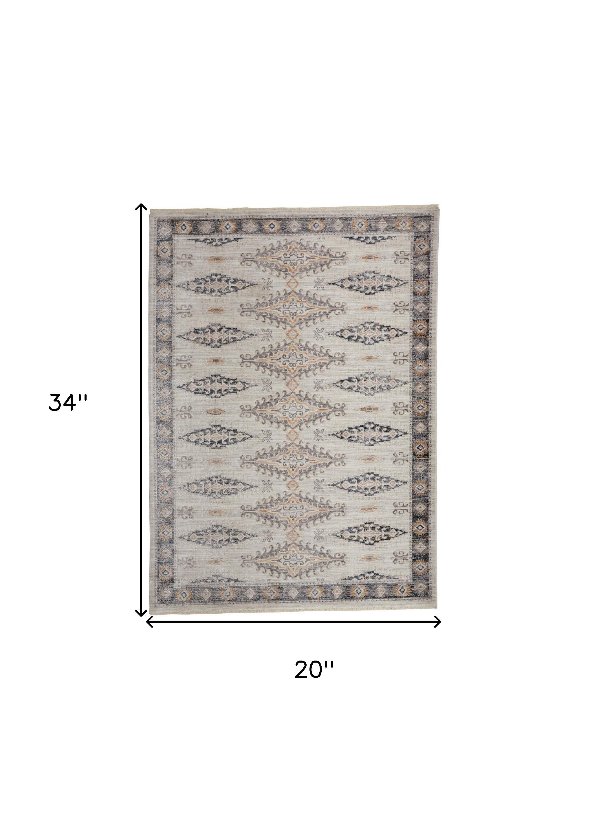 4' X 6' Gray Blue And Orange Floral Stain Resistant Area Rug