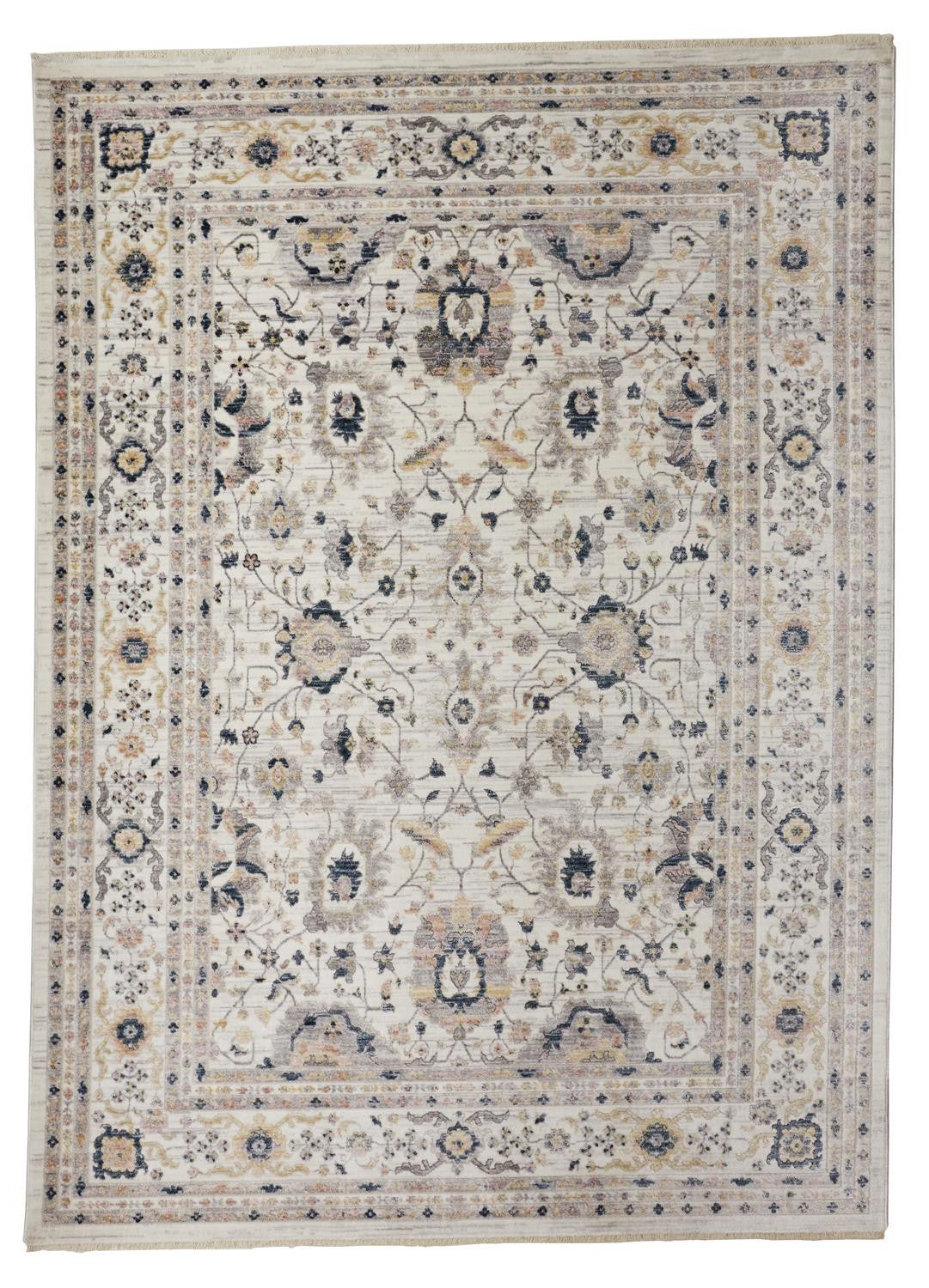 4' X 6' Tan Ivory And Blue Floral Stain Resistant Area Rug