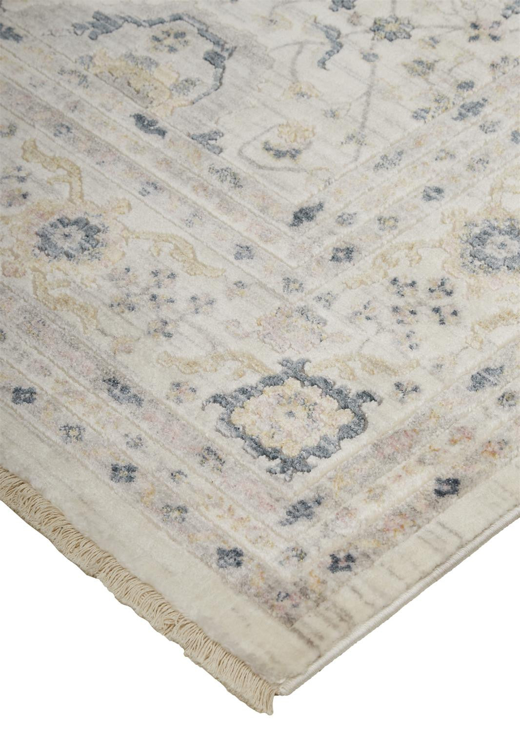 4' X 6' Tan Ivory And Blue Floral Stain Resistant Area Rug