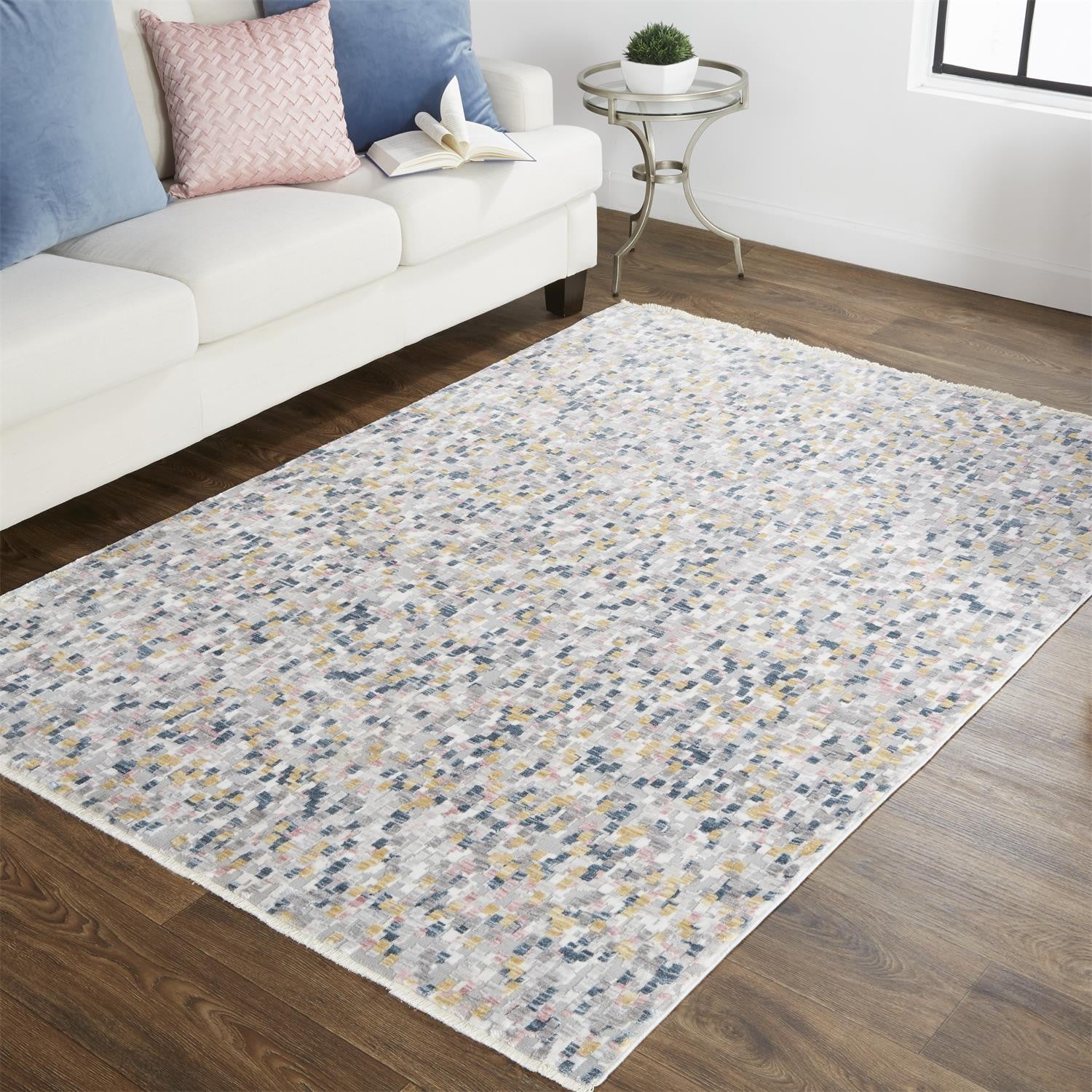 4' X 6' Taupe Tan And Orange Abstract Stain Resistant Area Rug