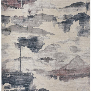 5' X 7' Ivory Blue And Pink Abstract Stain Resistant Area Rug