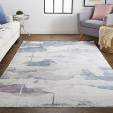 5' X 7' Ivory Blue And Pink Abstract Stain Resistant Area Rug