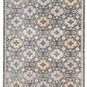 Blue And Gold Floral Stain Resistant Area Rug - 4' x 6'