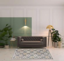 Blue And Gold Floral Stain Resistant Area Rug - 4' x 6'