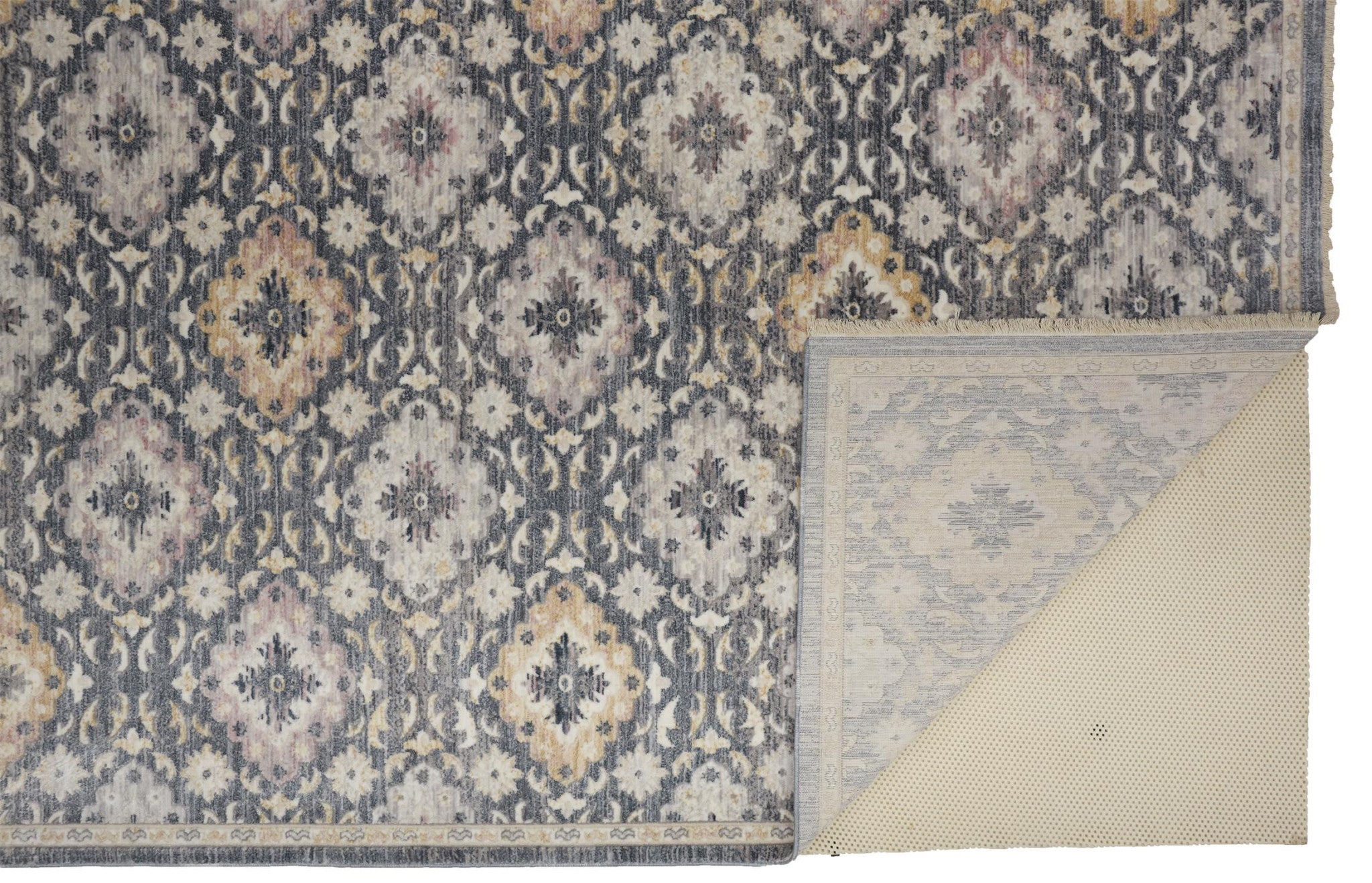 Blue And Gold Floral Stain Resistant Area Rug - 4' x 6'