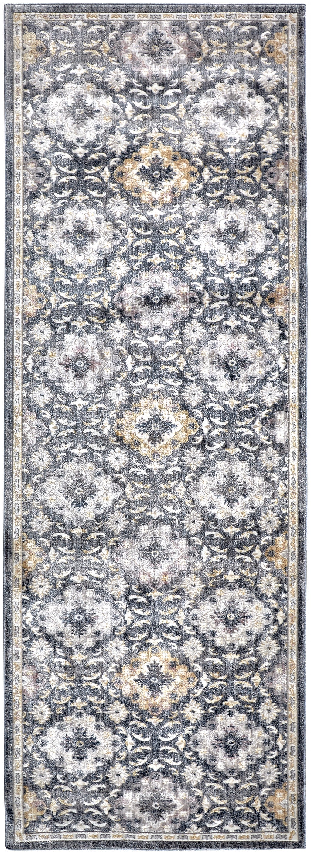 Blue And Gold Floral Stain Resistant Area Rug - 4' x 6'
