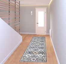 Blue And Gold Floral Stain Resistant Area Rug - 4' x 6'