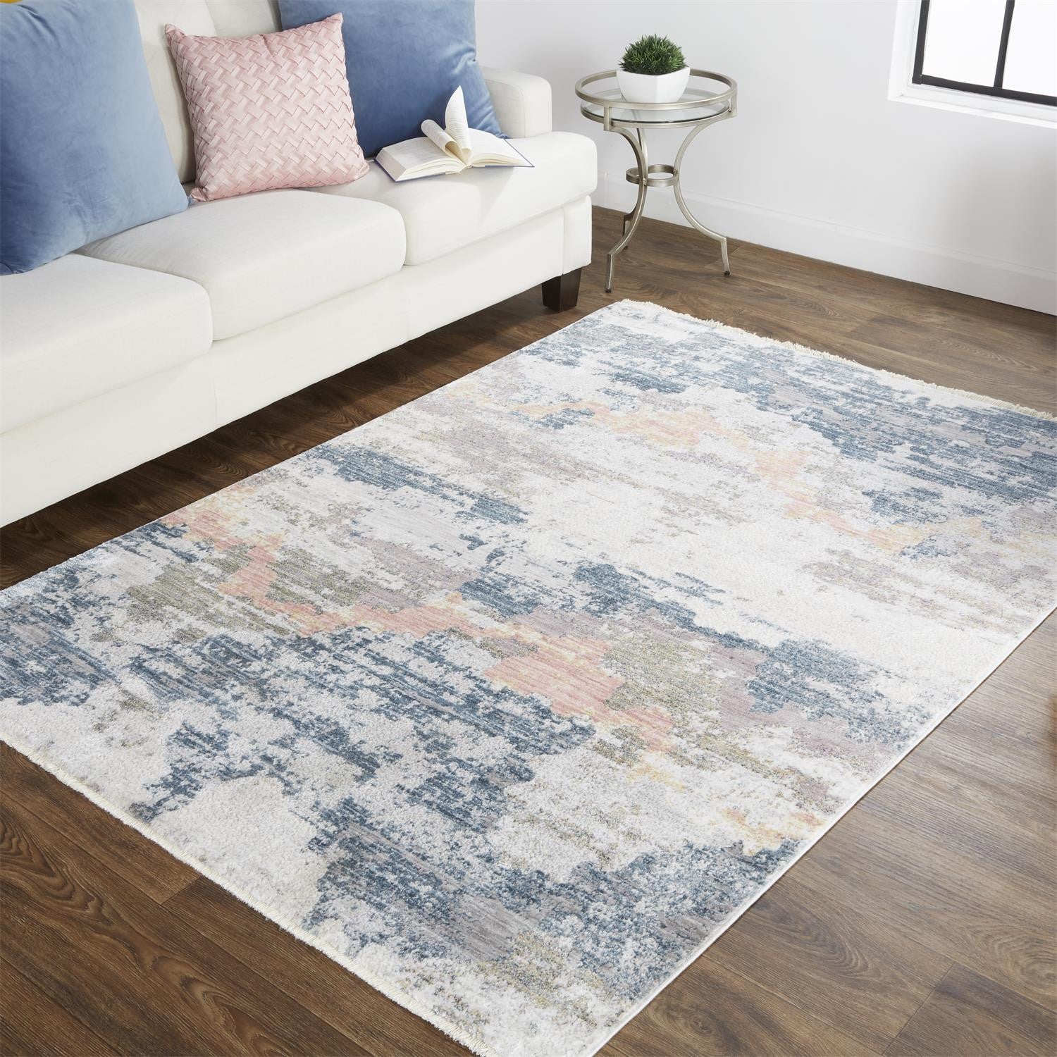 4' X 6' Blue Gray And Ivory Abstract Stain Resistant Area Rug