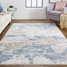 4' X 6' Blue Gray And Ivory Abstract Stain Resistant Area Rug
