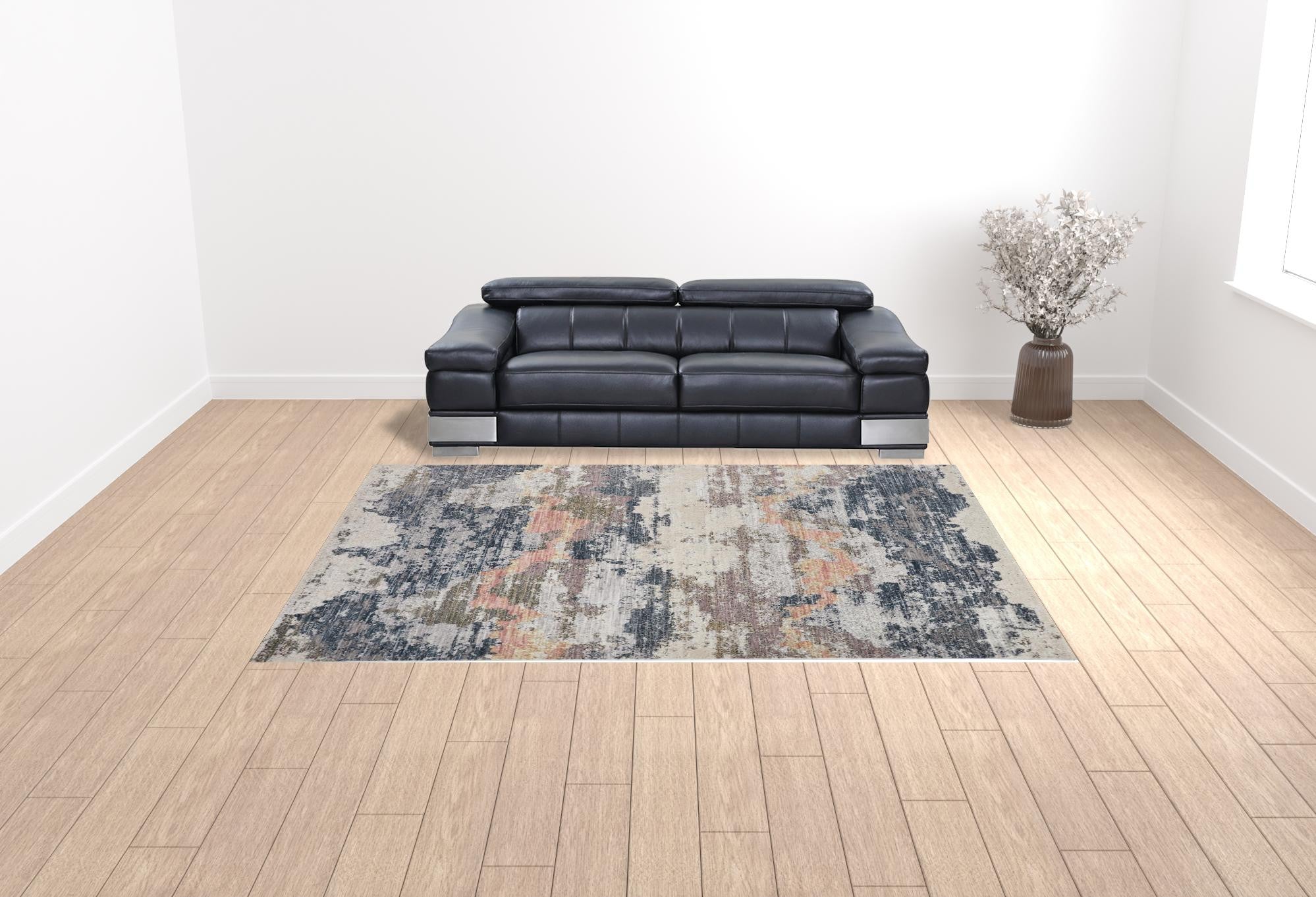 4' X 6' Blue Gray And Ivory Abstract Stain Resistant Area Rug