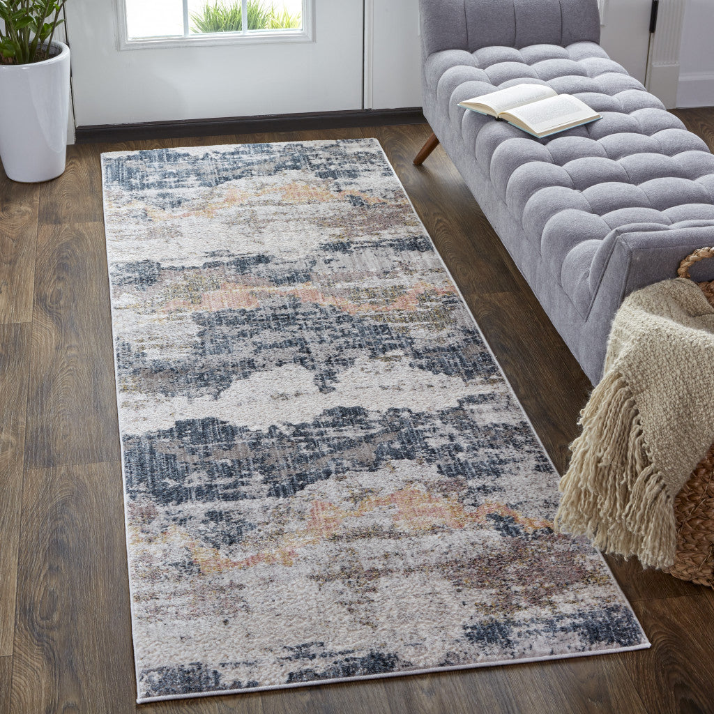 4' X 6' Blue Gray And Ivory Abstract Stain Resistant Area Rug