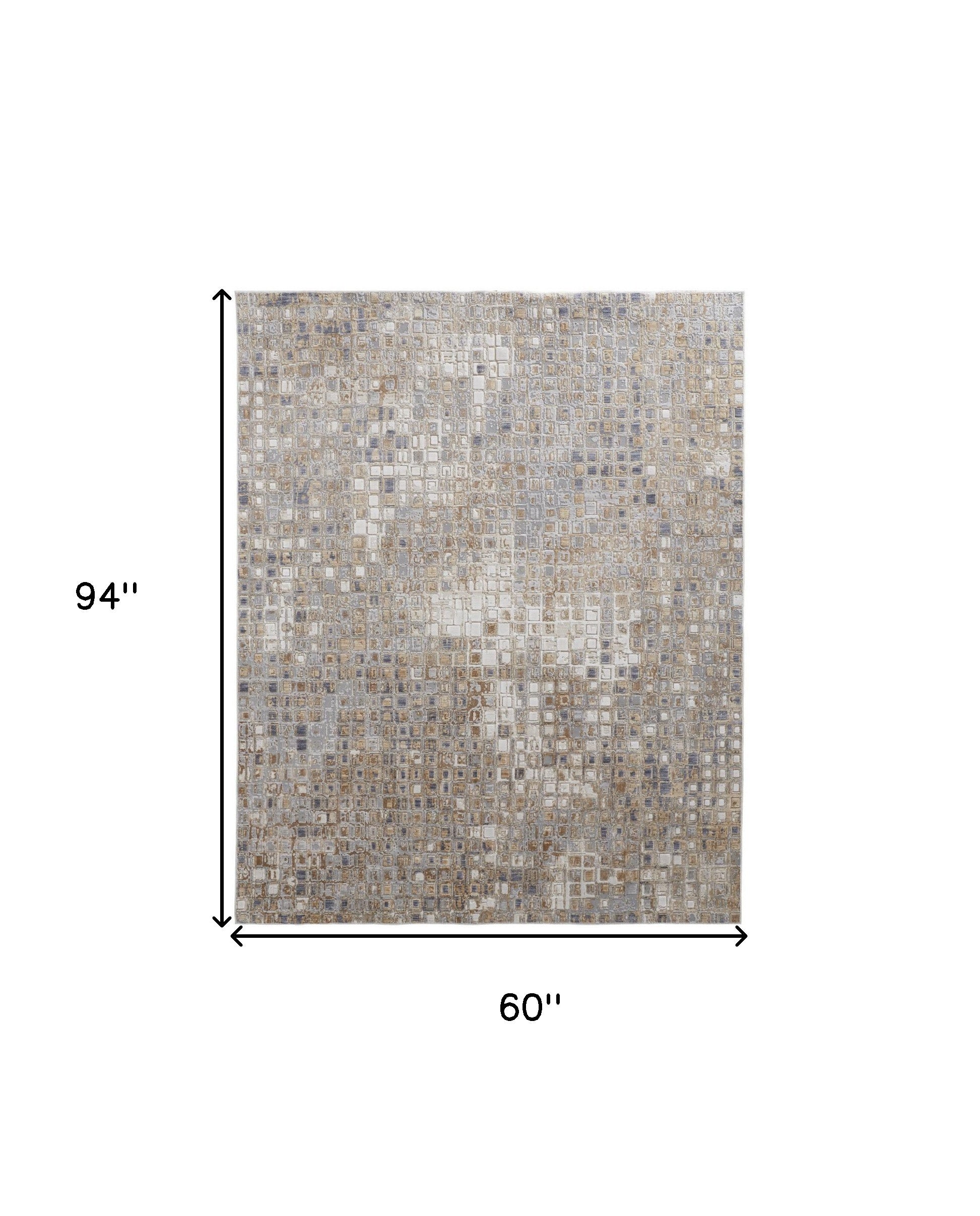 4' X 6' Tan Ivory And Blue Geometric Power Loom Distressed Area Rug