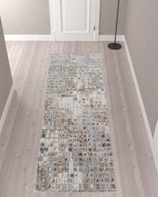 4' X 6' Tan Ivory And Blue Geometric Power Loom Distressed Area Rug