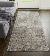 4' X 6' Tan Ivory And Blue Geometric Power Loom Distressed Area Rug