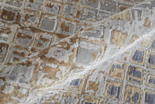 4' X 6' Tan Ivory And Blue Geometric Power Loom Distressed Area Rug