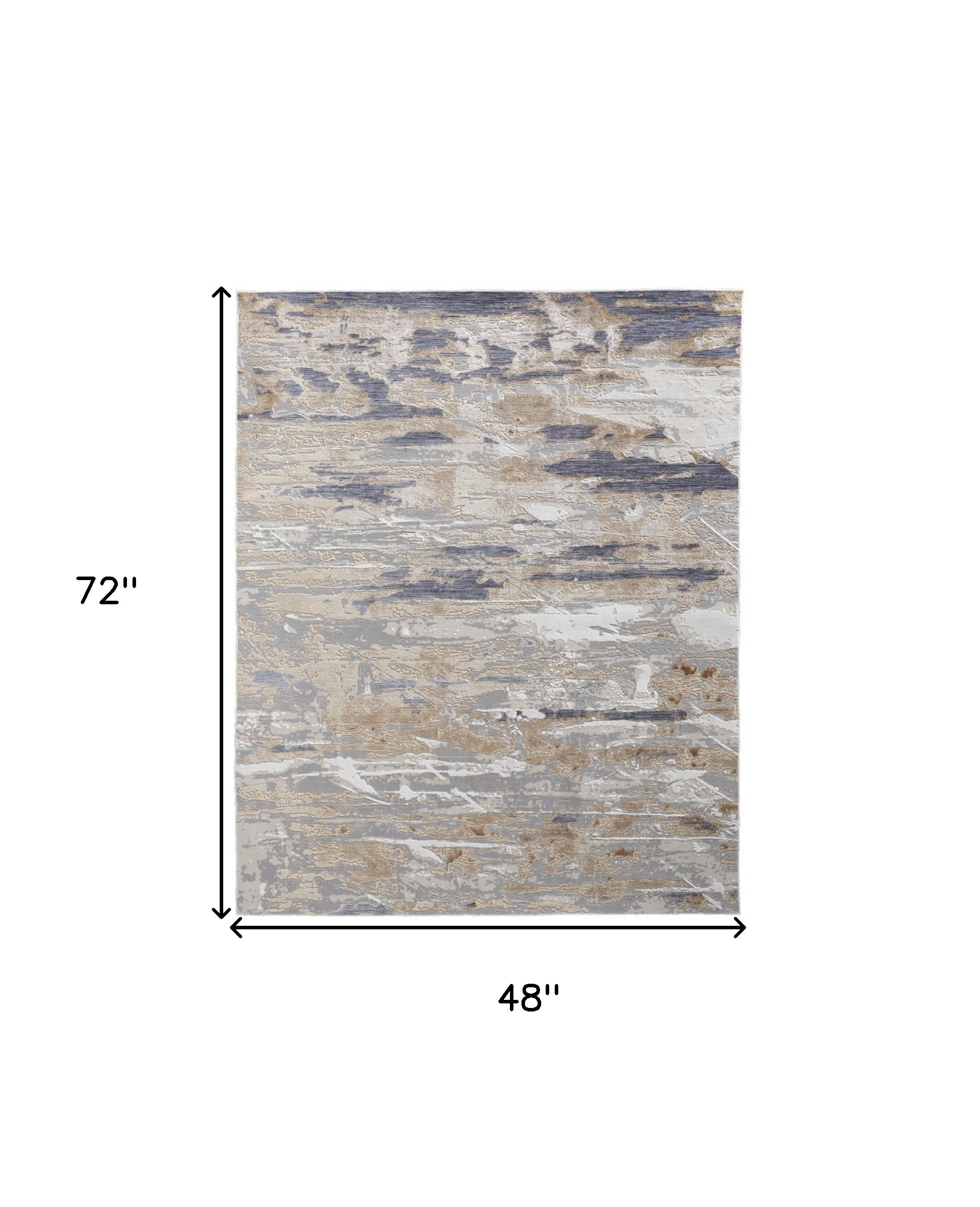 Tan Orange And Ivory Abstract Power Loom Distressed Area Rug - 4' x 6'