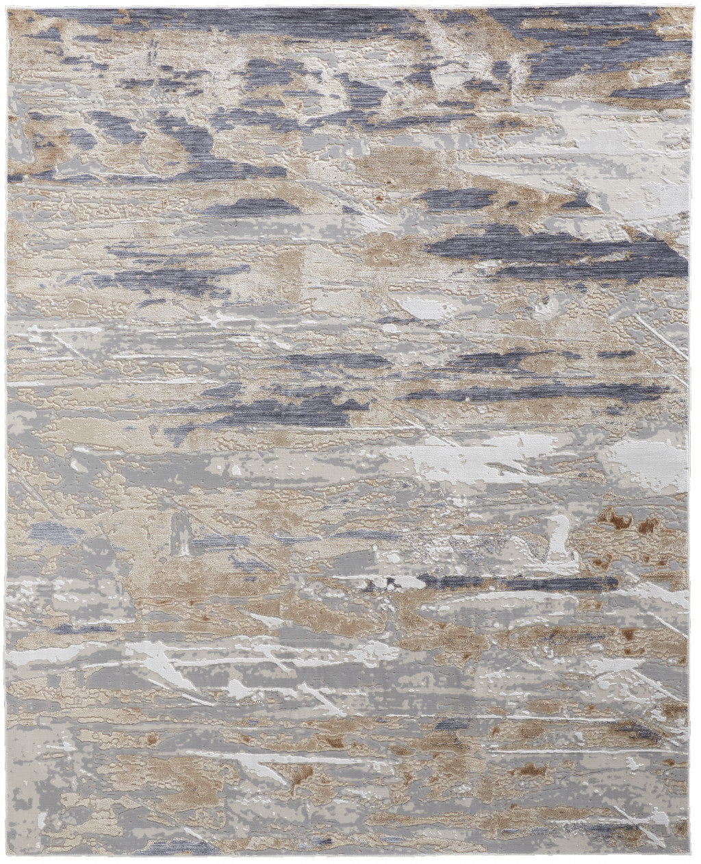 Tan Orange And Ivory Abstract Power Loom Distressed Area Rug - 4' x 6'