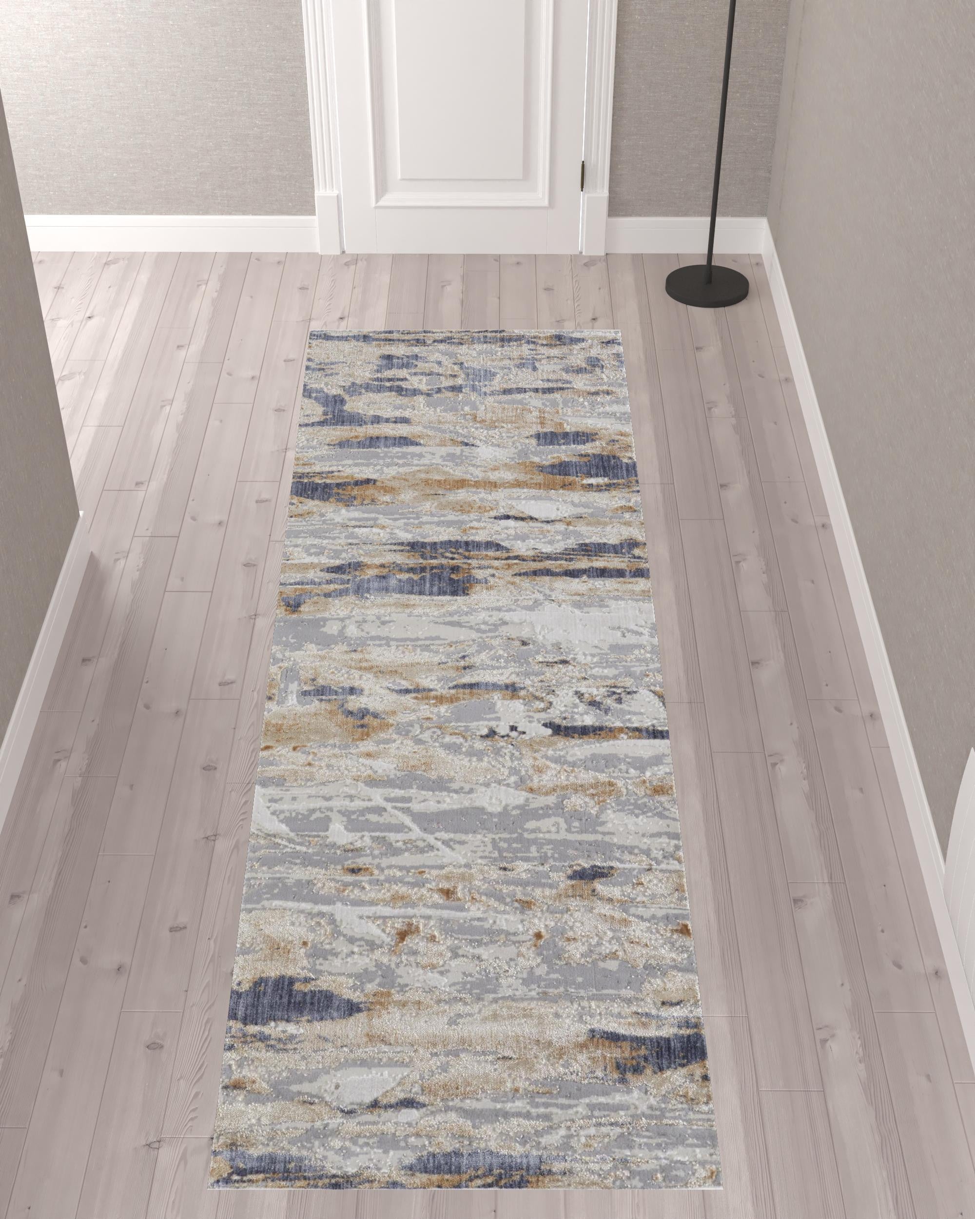Tan Orange And Ivory Abstract Power Loom Distressed Area Rug - 4' x 6'