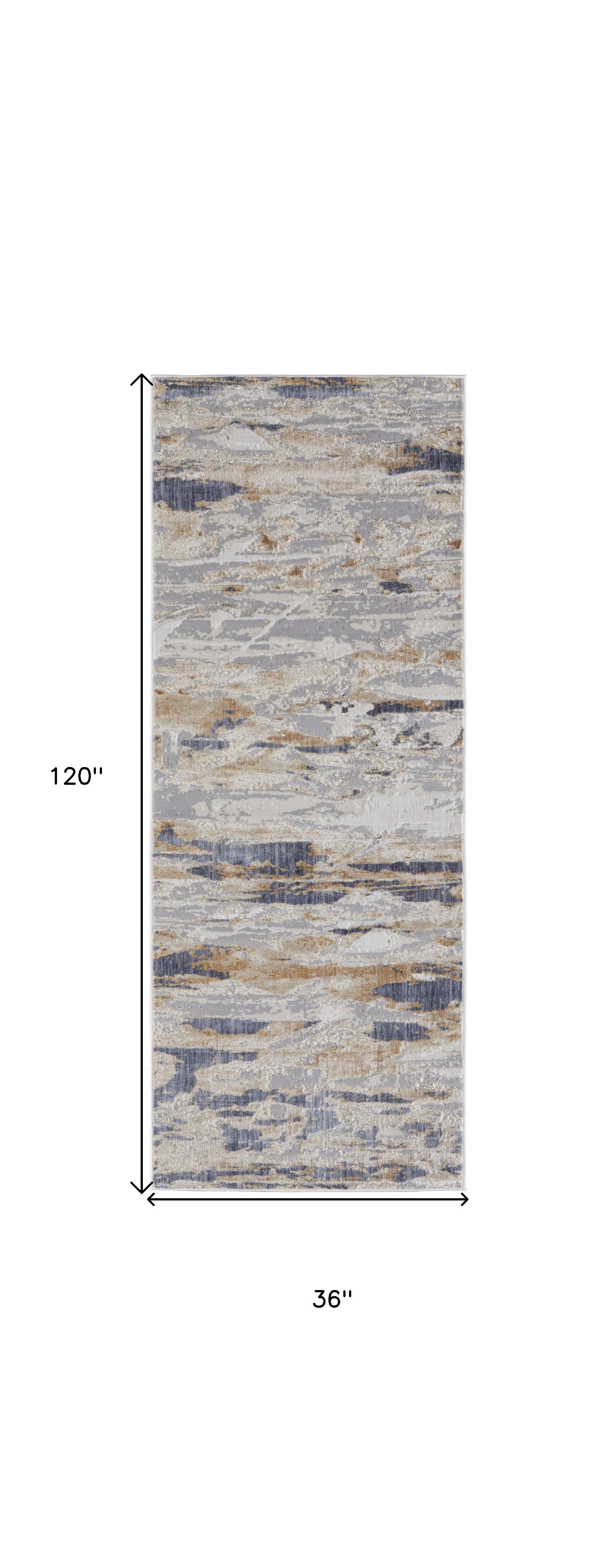 Tan Orange And Ivory Abstract Power Loom Distressed Area Rug - 4' x 6'