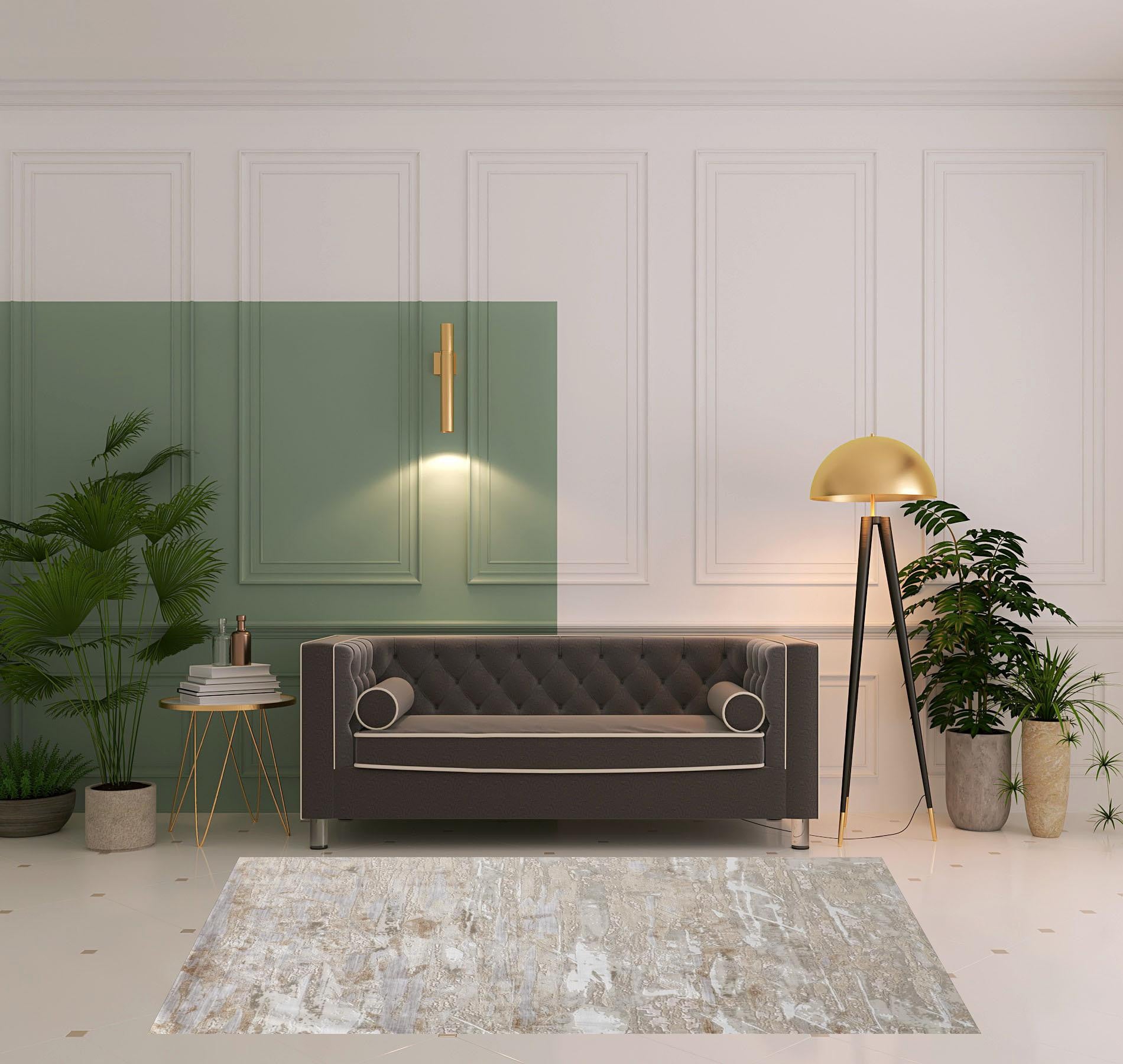 Tan Orange And Ivory Abstract Power Loom Distressed Area Rug - 4' x 6'