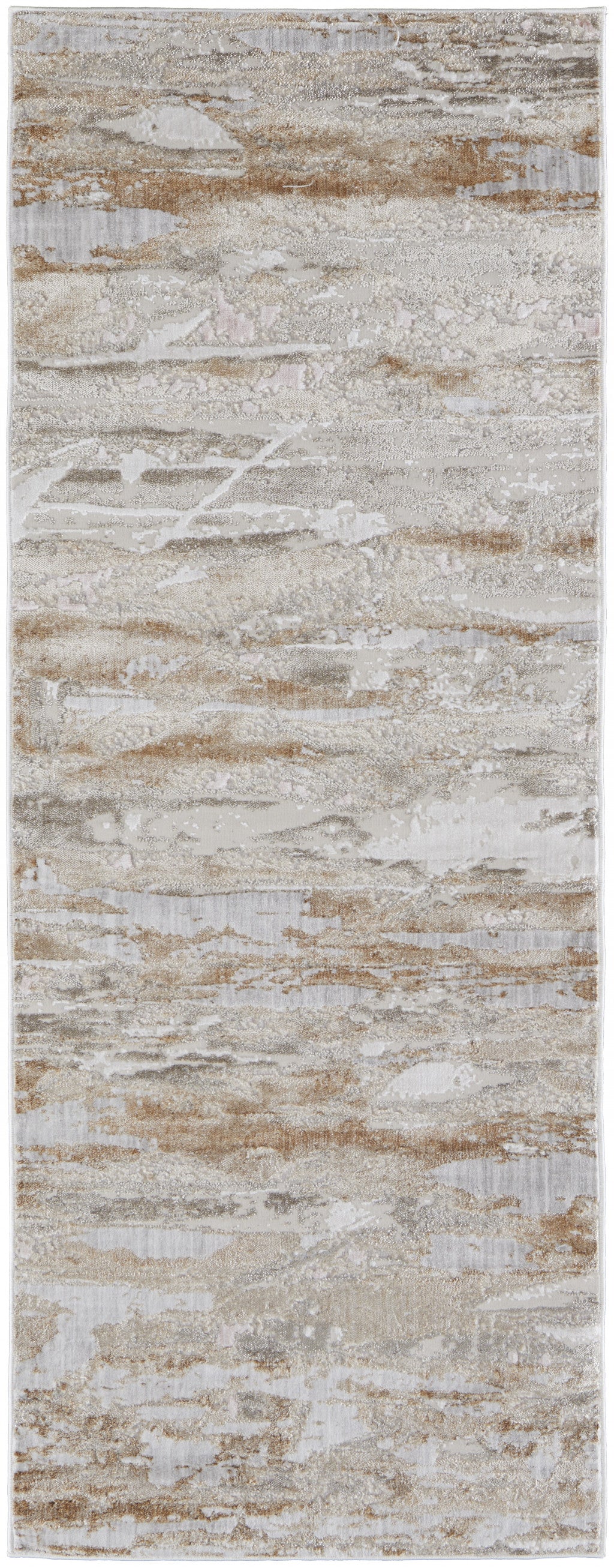 Tan Orange And Ivory Abstract Power Loom Distressed Area Rug - 4' x 6'
