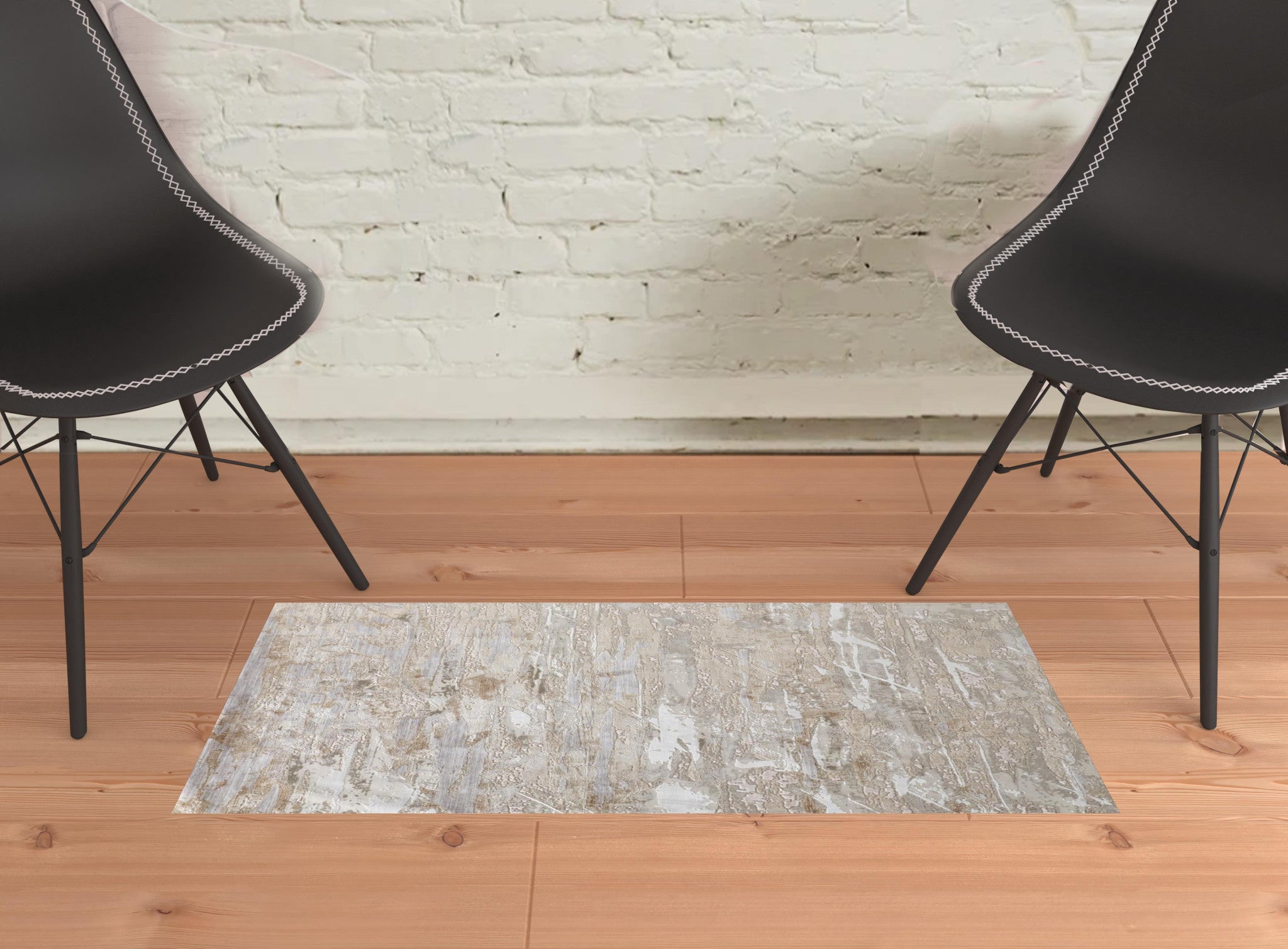 Tan Orange And Ivory Abstract Power Loom Distressed Area Rug - 4' x 6'