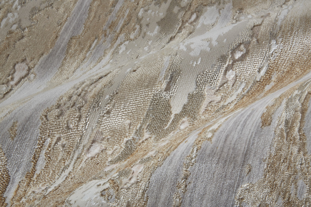 Tan Orange And Ivory Abstract Power Loom Distressed Area Rug - 4' x 6'