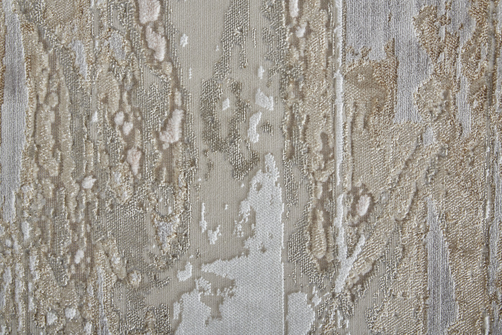 Tan Orange And Ivory Abstract Power Loom Distressed Area Rug - 4' x 6'