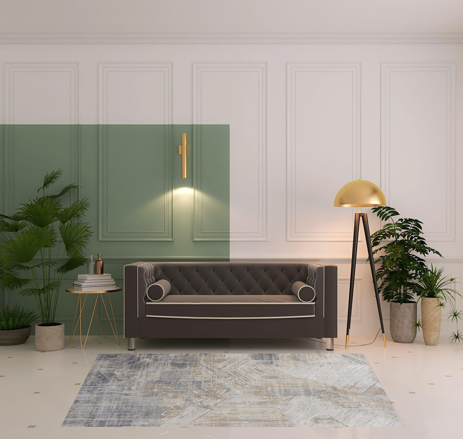 4' X 6' Tan Ivory And Gray Abstract Power Loom Distressed Area Rug