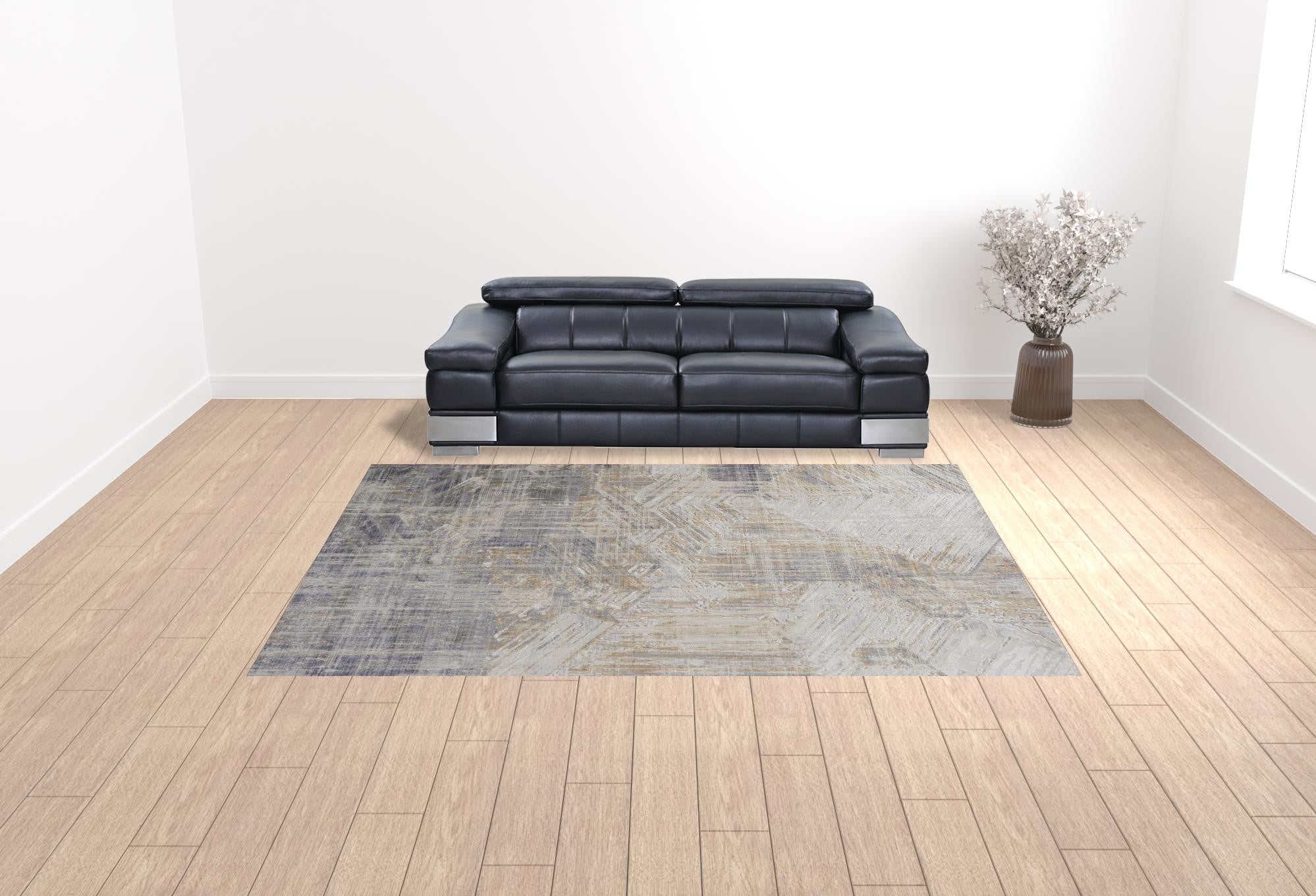 4' X 6' Tan Ivory And Gray Abstract Power Loom Distressed Area Rug