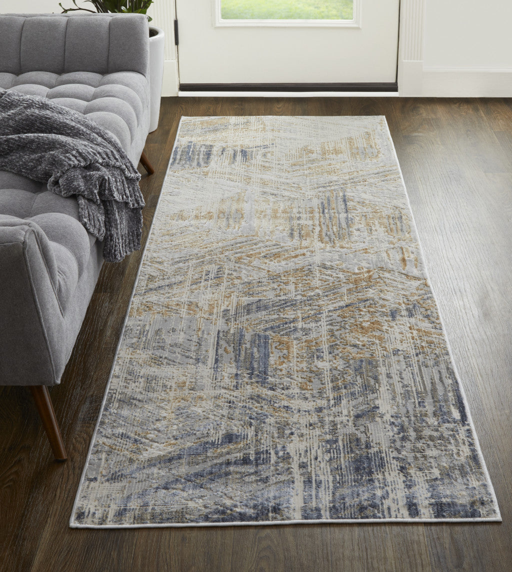 4' X 6' Tan Ivory And Gray Abstract Power Loom Distressed Area Rug