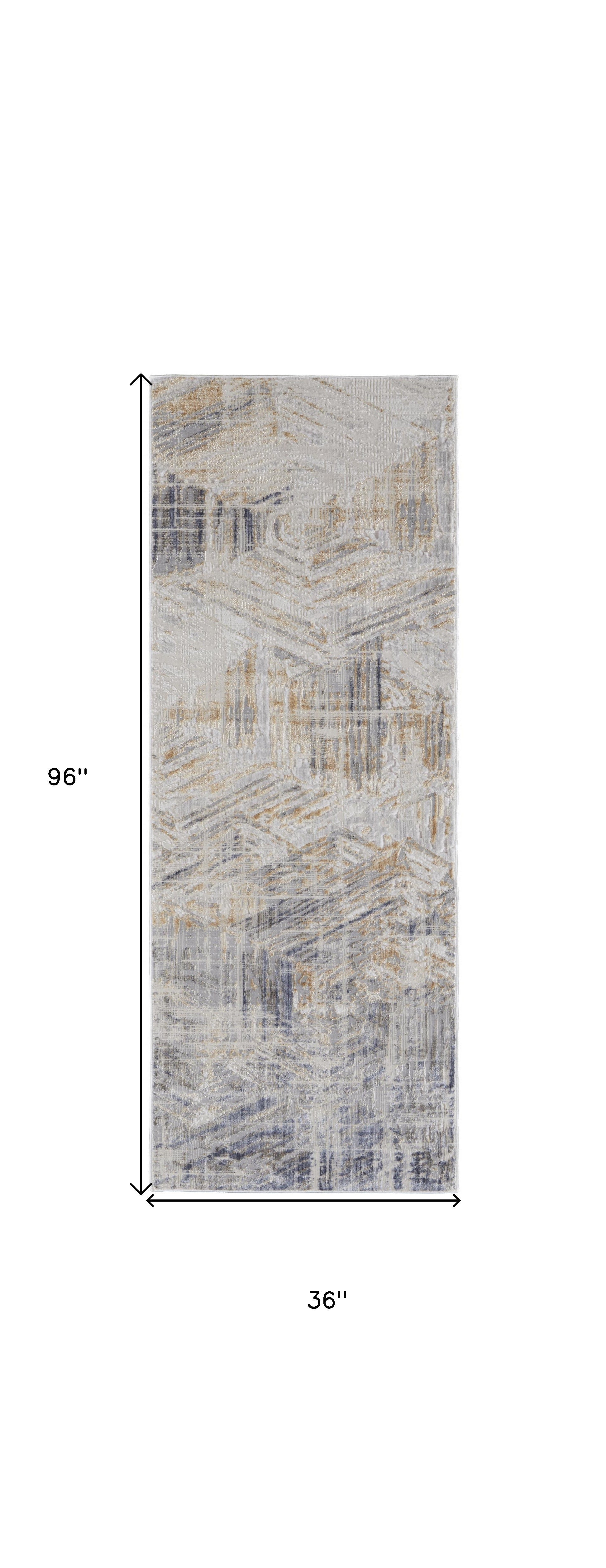 4' X 6' Tan Ivory And Gray Abstract Power Loom Distressed Area Rug