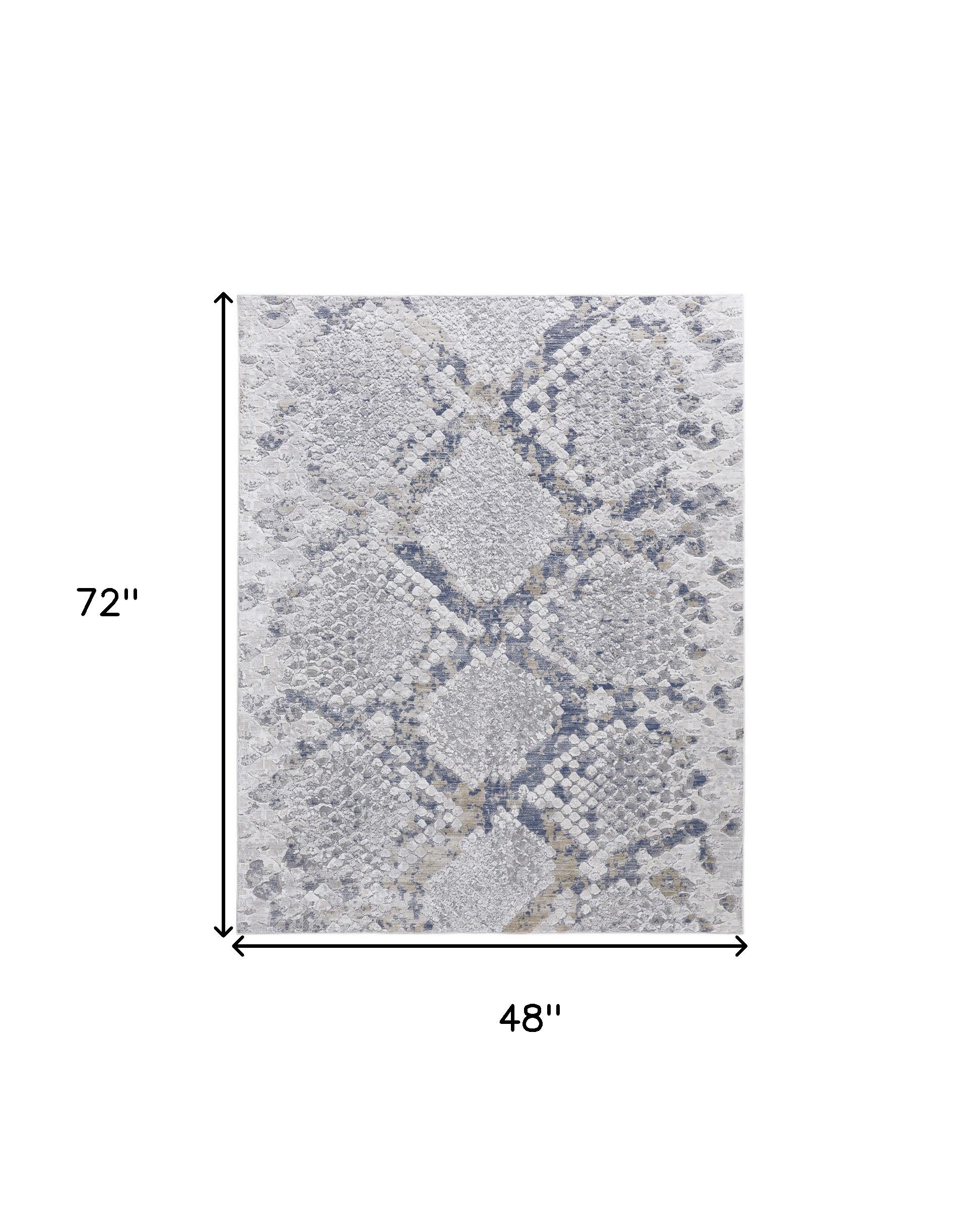 4' X 6' Silver Gray And Blue Animal Print Power Loom Distressed Area Rug