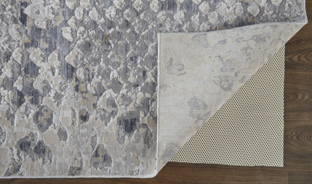 4' X 6' Silver Gray And Blue Animal Print Power Loom Distressed Area Rug