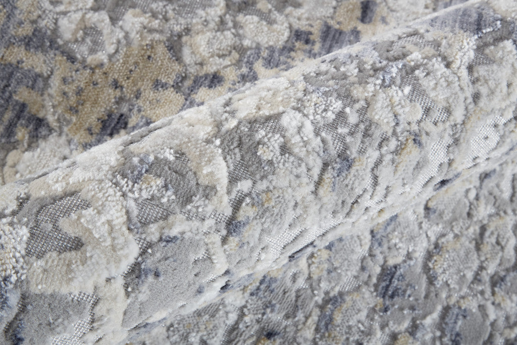 4' X 6' Silver Gray And Blue Animal Print Power Loom Distressed Area Rug