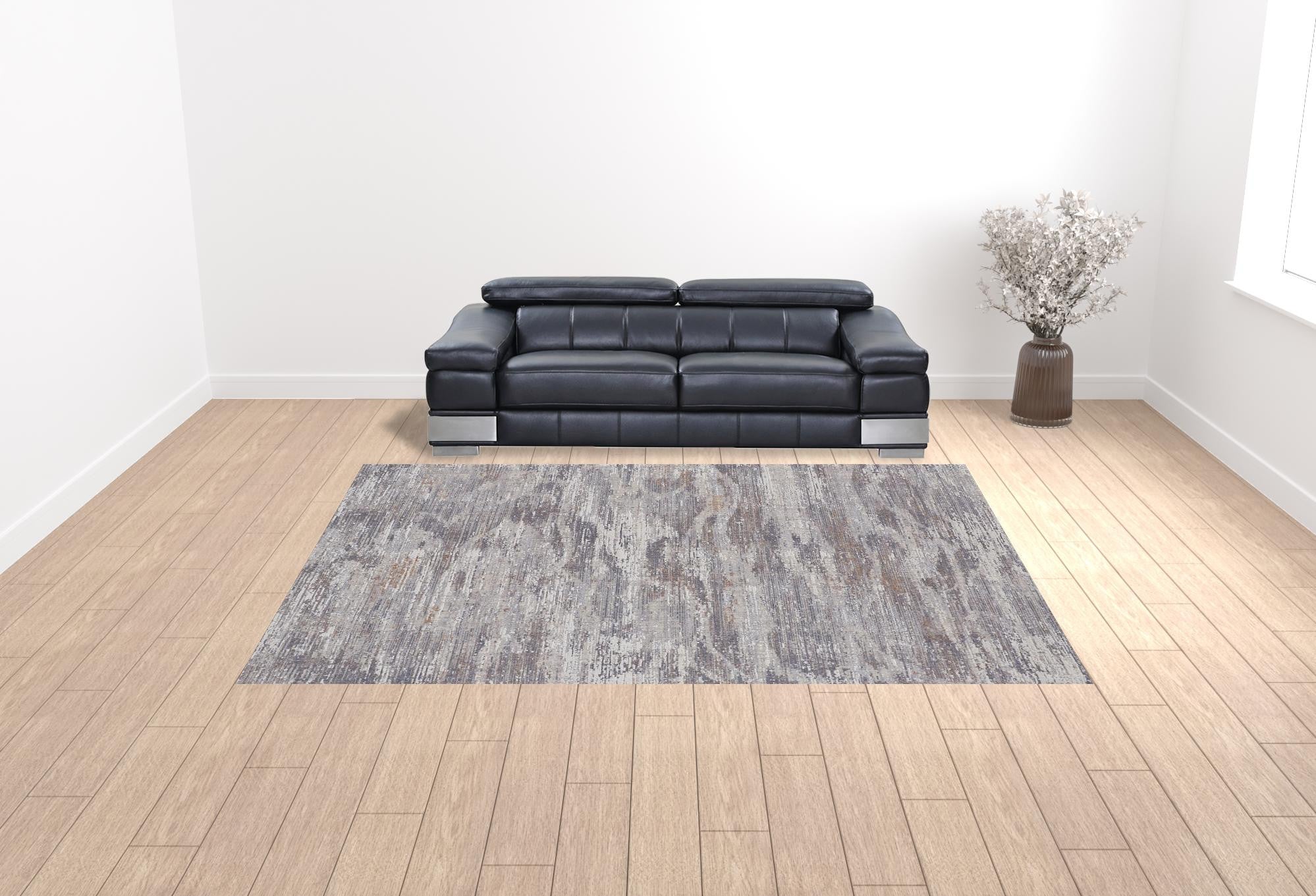 4' X 6' Tan Taupe And Gray Abstract Power Loom Distressed Stain Resistant Area Rug