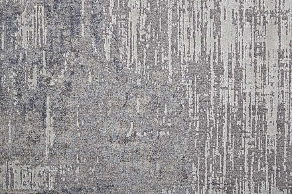 4' X 6' Taupe Tan And Blue Abstract Power Loom Distressed Stain Resistant Area Rug