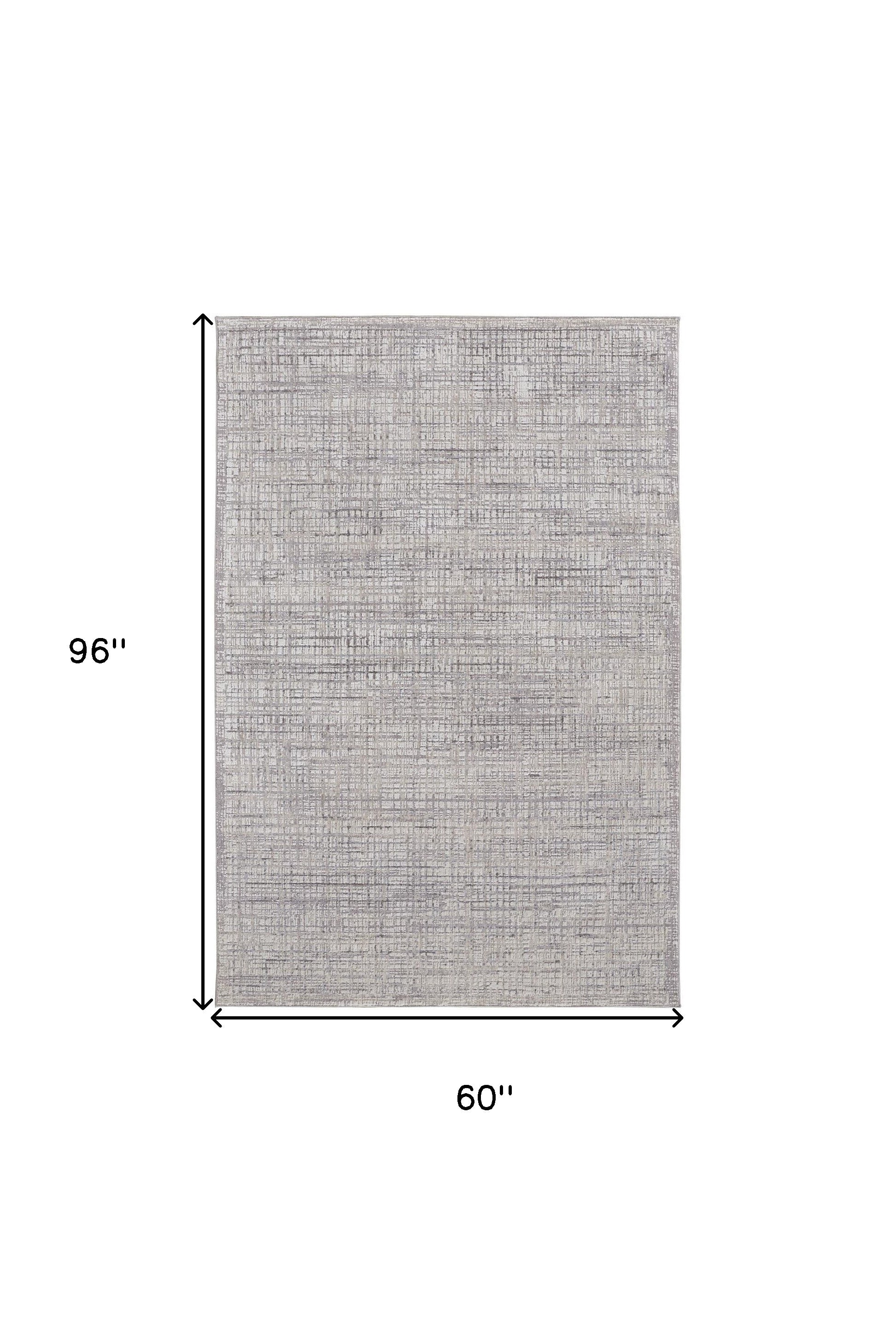 4' X 6' Taupe And Ivory Plaid Power Loom Distressed Stain Resistant Area Rug