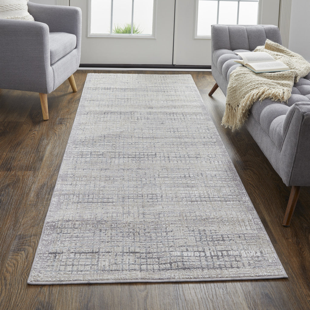 4' X 6' Taupe And Ivory Plaid Power Loom Distressed Stain Resistant Area Rug