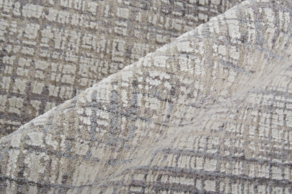 4' X 6' Taupe And Ivory Plaid Power Loom Distressed Stain Resistant Area Rug