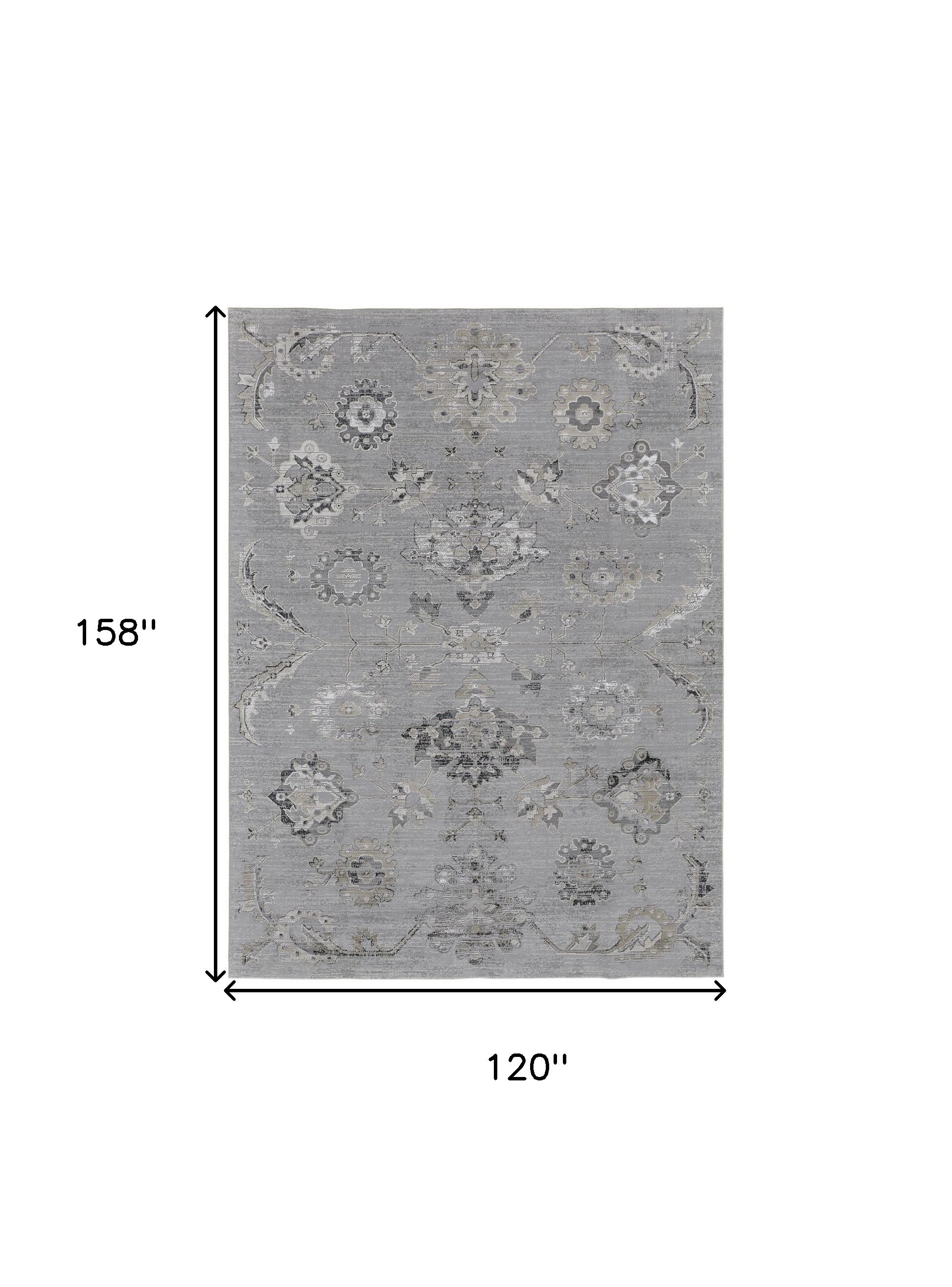 4' X 6' Silver And Black Floral Power Loom Distressed Area Rug