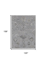 4' X 6' Silver And Black Floral Power Loom Distressed Area Rug